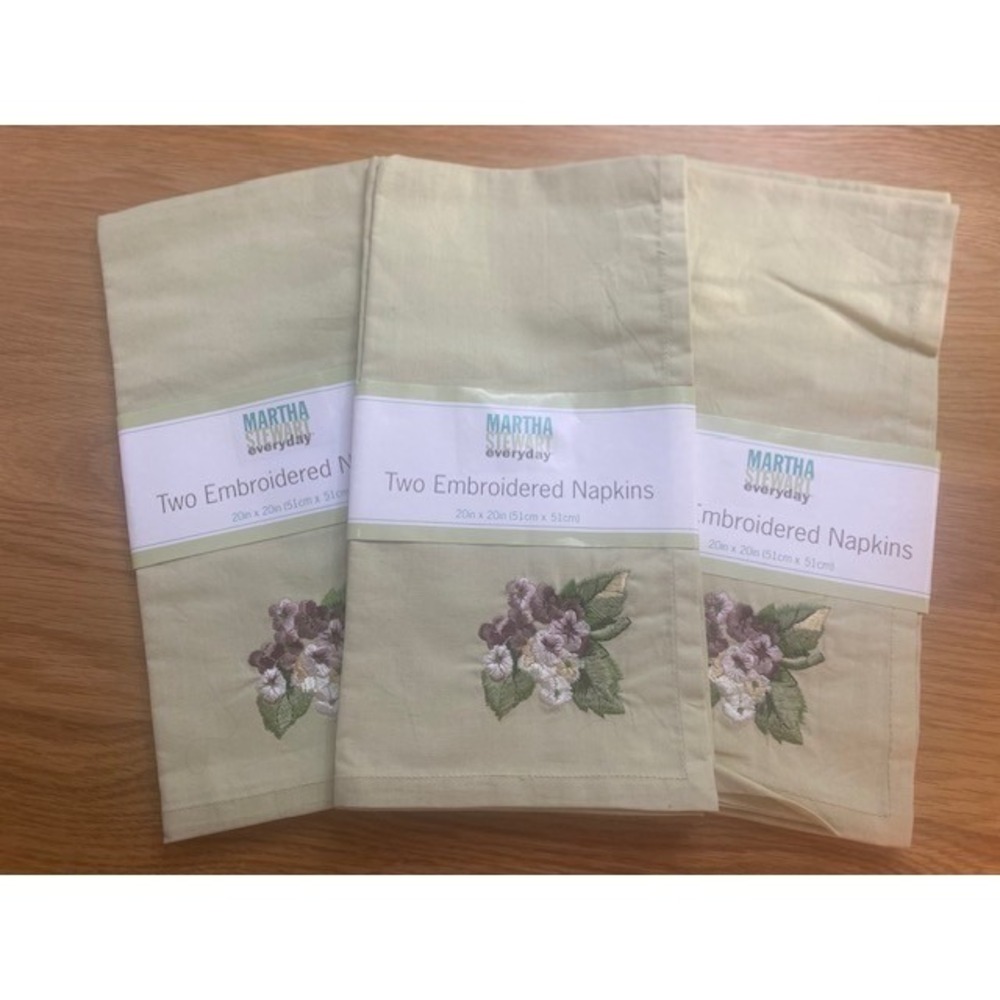 Martha Stewart Everyday Napkins 3 - 2pks 20x20 Sage New Floral Hydrangea Cotton